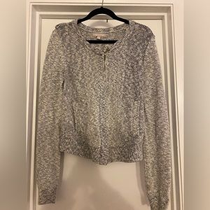 Navy and cream with metallic silver stitching zip sweater